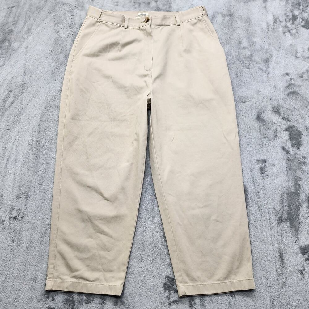 Vintage 90s LL Bean Pants Womens 14 Beige Khaki Original Fit High Rise Crop Hem